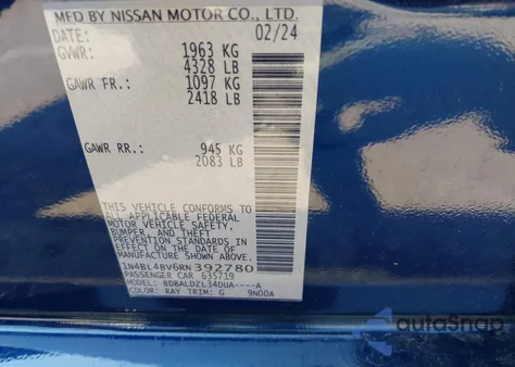 2024 Nissan Altima S Fwd z USA, uszkodzony, nr VIN 1N4BL4BV6RN392780